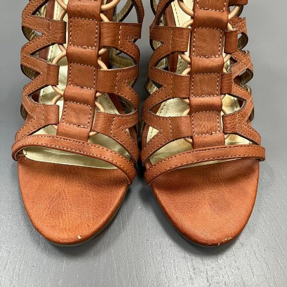 Altar'd State Women's Strappy Sandals Tan Brown Woven Zip Back Heels Size‎ 7 - Picture 2 of 8